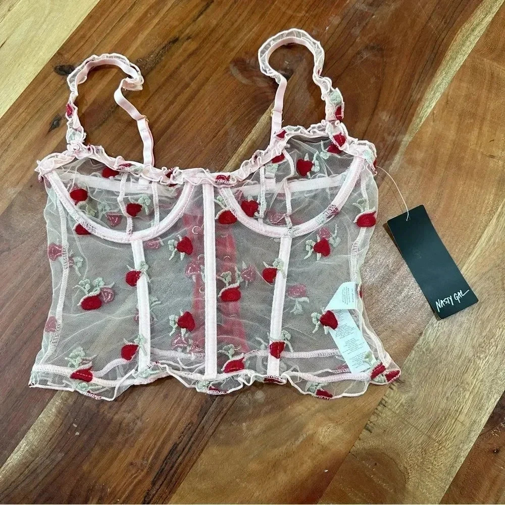 NASTY GAL Rose Embroidered Corset Ruffle Lingerie Size‎ US 6/UK 10